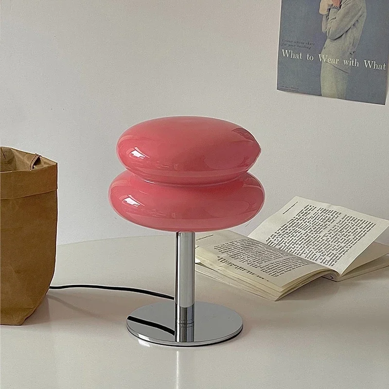 Macaron Stained Glass Table Lamp Bedroom Study Living Room Atmosphere Egg Tart Desk Light Girl Bedroom Bedside Decor Night Light