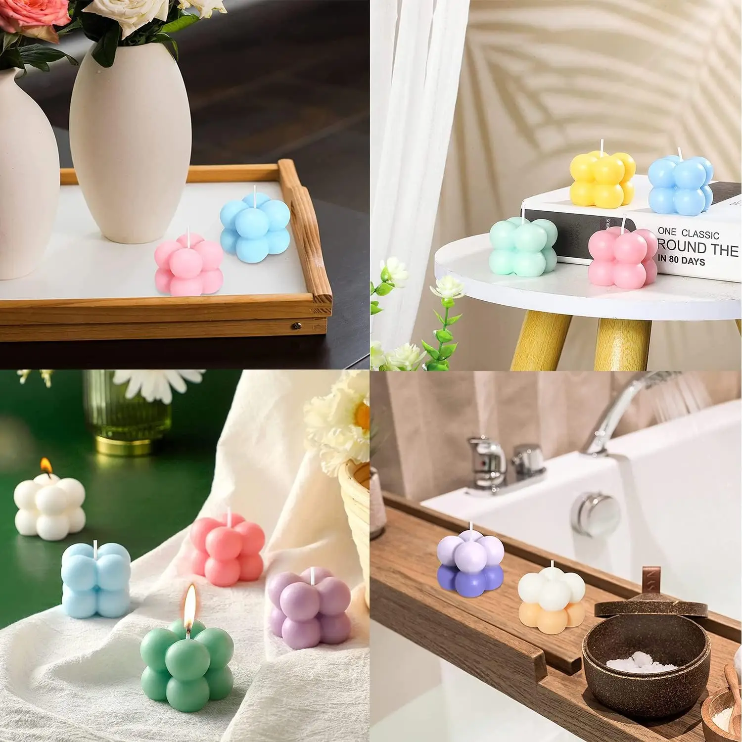 3D Bubble Candle Molds 15 Cavity Cube Silicone Molds for Candles Making Soy Wax Bubble Cake Molds for Baking