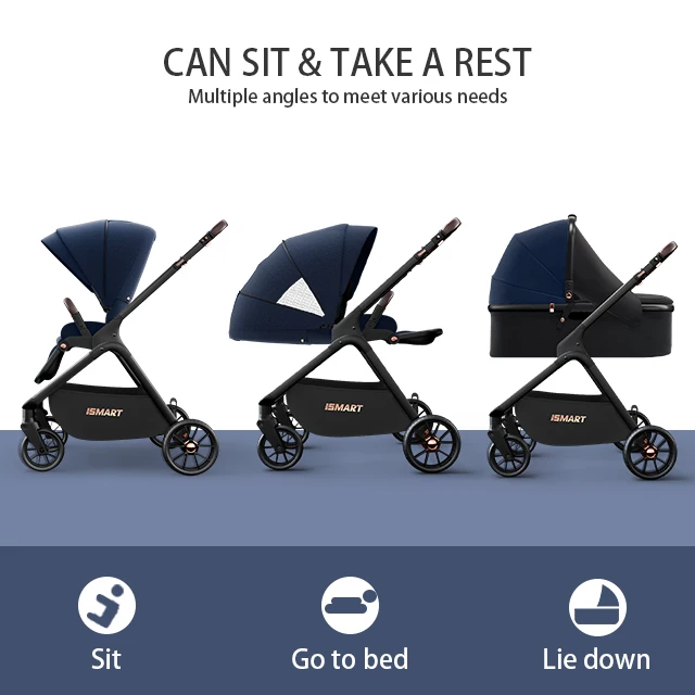 Smart Stroller Hot sell luxury 3-in-1 stroller with Car Seat Pram Reversible Bassinet OEM Easy Clean Grey Frame