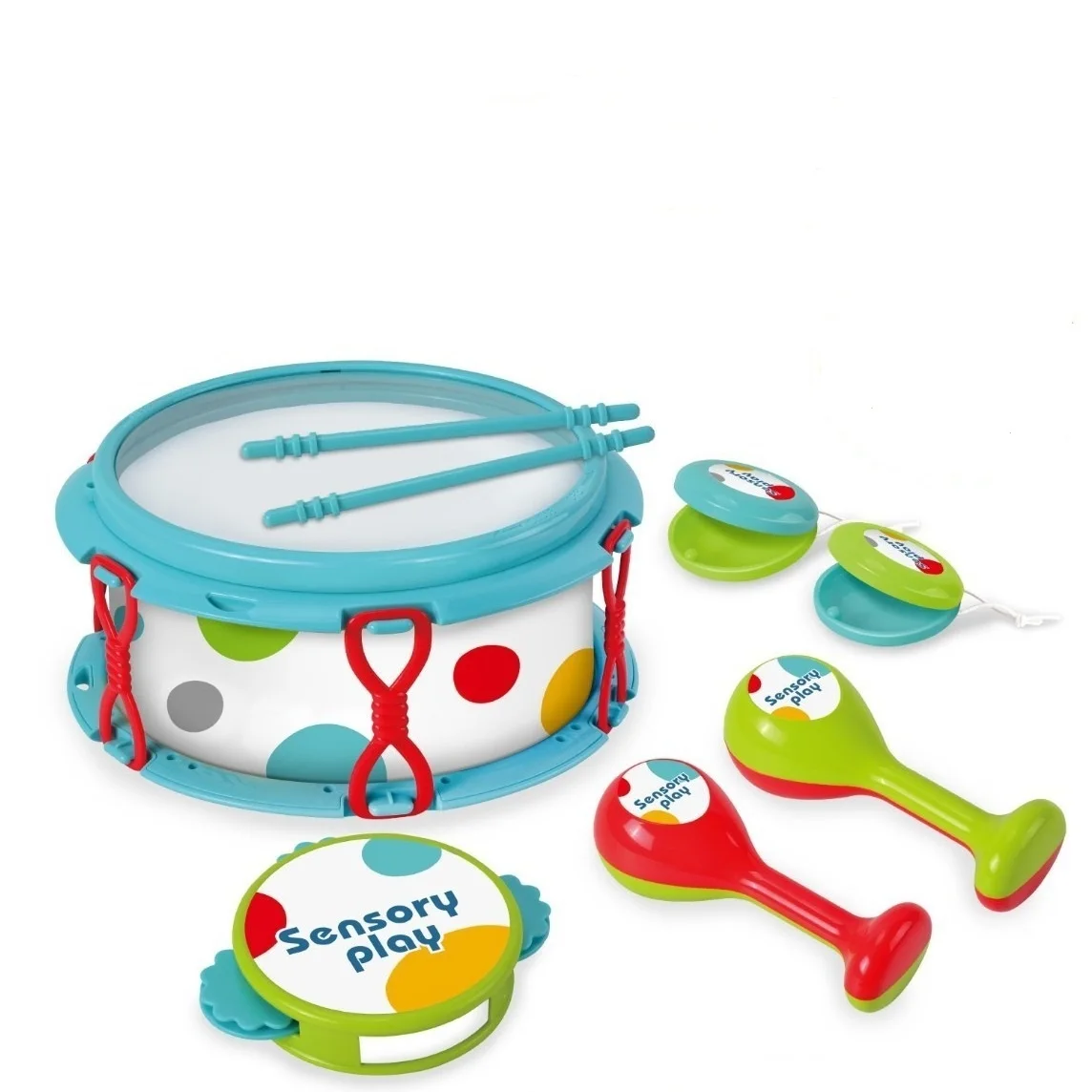 Educational Music Baby Set Musical Cartoon Drum Musical Instrument Set with Tambourine and Sand Hammer