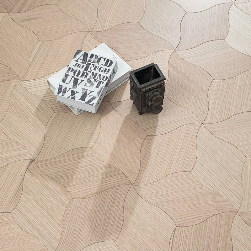 Art Parquet Design Oak Wood Flooring  Curved Leaf Lotus Round Hexagon Woven Design Parquet Wood Flooring