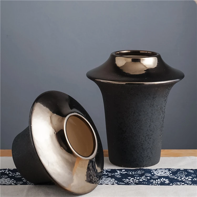 Modern handmade creative ornament ceramic black flower vases home centerpiece decoration ceramic vase for gift