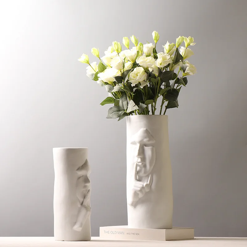 Nordic Ins Ceramic Vase Crafts Decoration Handmade Creative Character White Clay Flower Vases For Home Wedding Hotel
