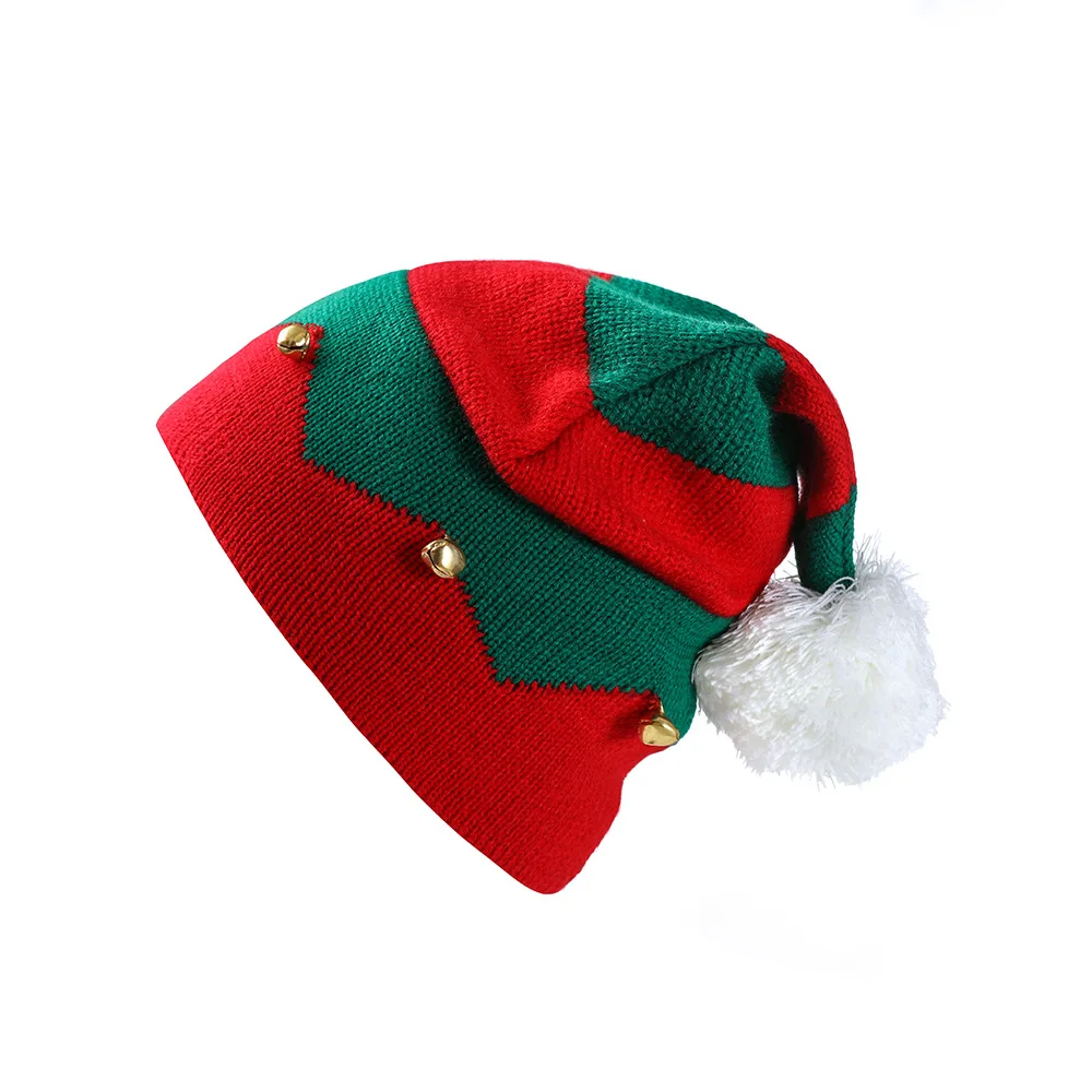 1-6 Years Old Children Christmas Striped Knitted Woolen Hat With Fur Ball Bells Halloween Creative Gift Woolen Hat
