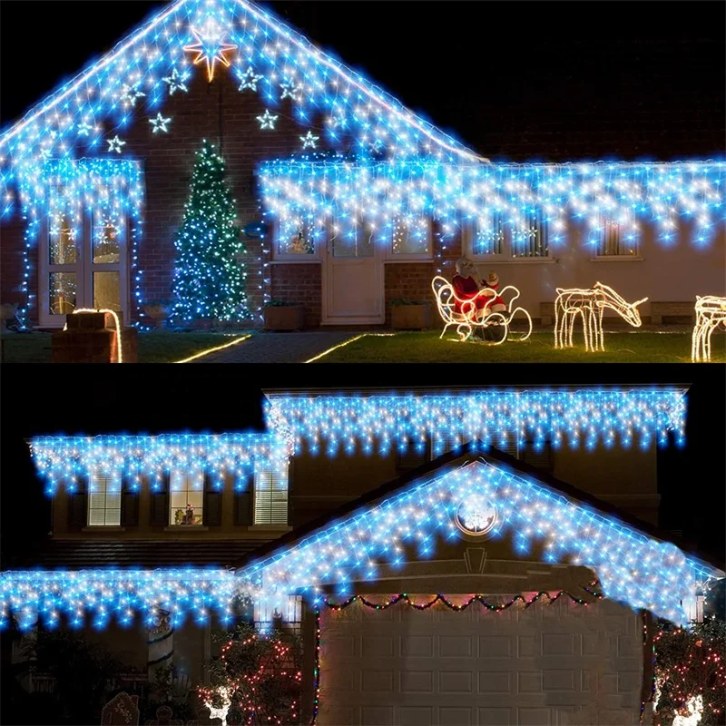 10M Outdoor icicle lights Mains Powered Curtain Fairy Lights Long Outside Fairy Light Plug In 400LEDs Connectable
