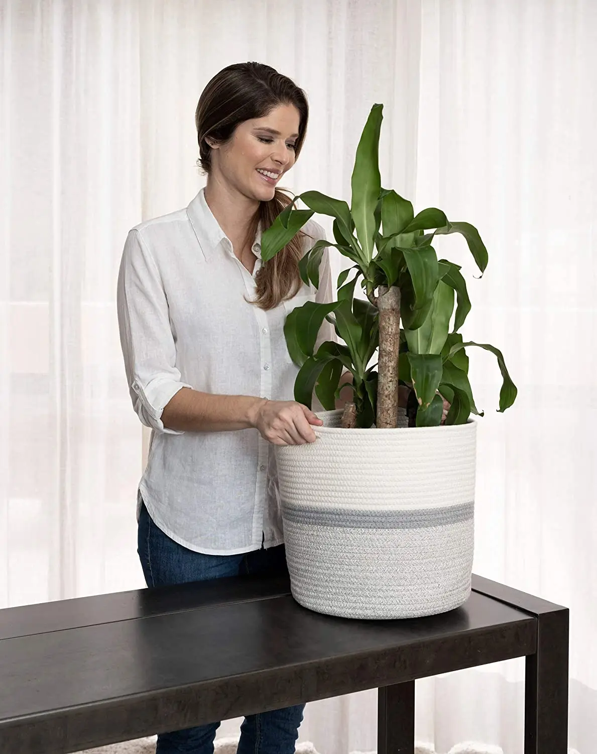 Wholesale Foldable Cotton Woven Rope Plant Basket For Flower Pot Home Decor Planters Storage Organizer Laundry, Grocery Basket