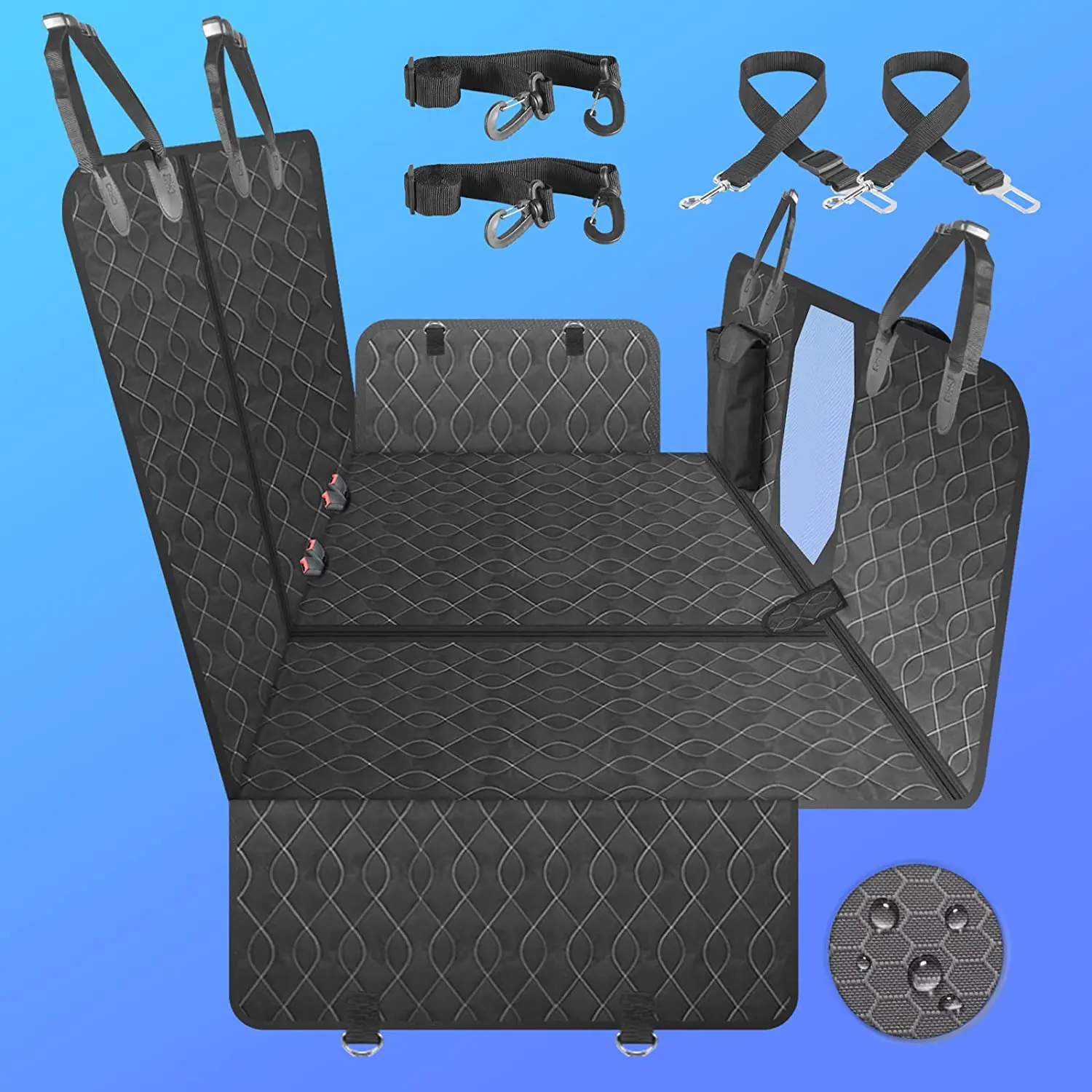 4X1 Waterproof Water Resistant Extra durable YKK zipper Hammock Dog Car Seat Cover for Back Seat with Window