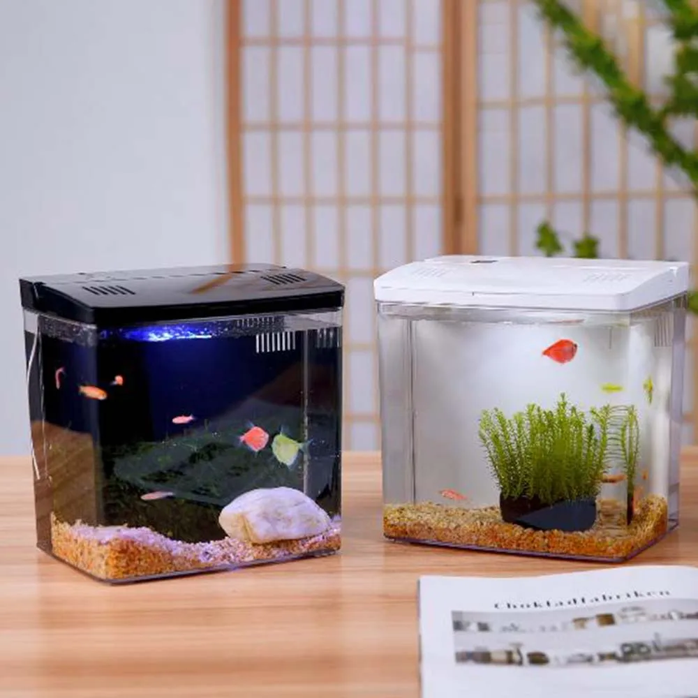 2023 hot sale glass small table usb charging mini aquarium led light fish tank