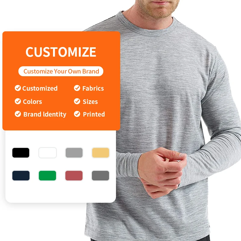 Enerup merino wool bamboo viscose Keep warm Quick Dry Plus Size Black White Men Long Sleeve base layer underwear Mens T-shirt