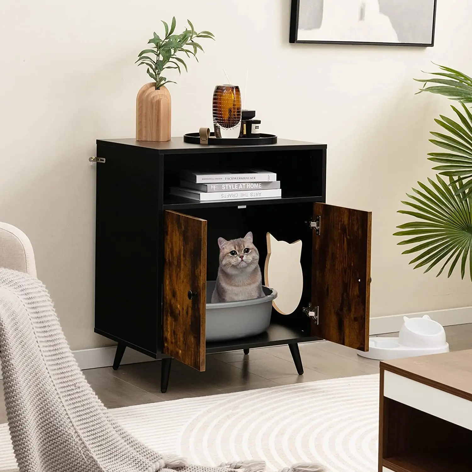 End Side Table Nightstand Wooden Condo Furniture With Soft Bed Cute Cat Cave For Indoor Small Cats Kittens Pet Play House