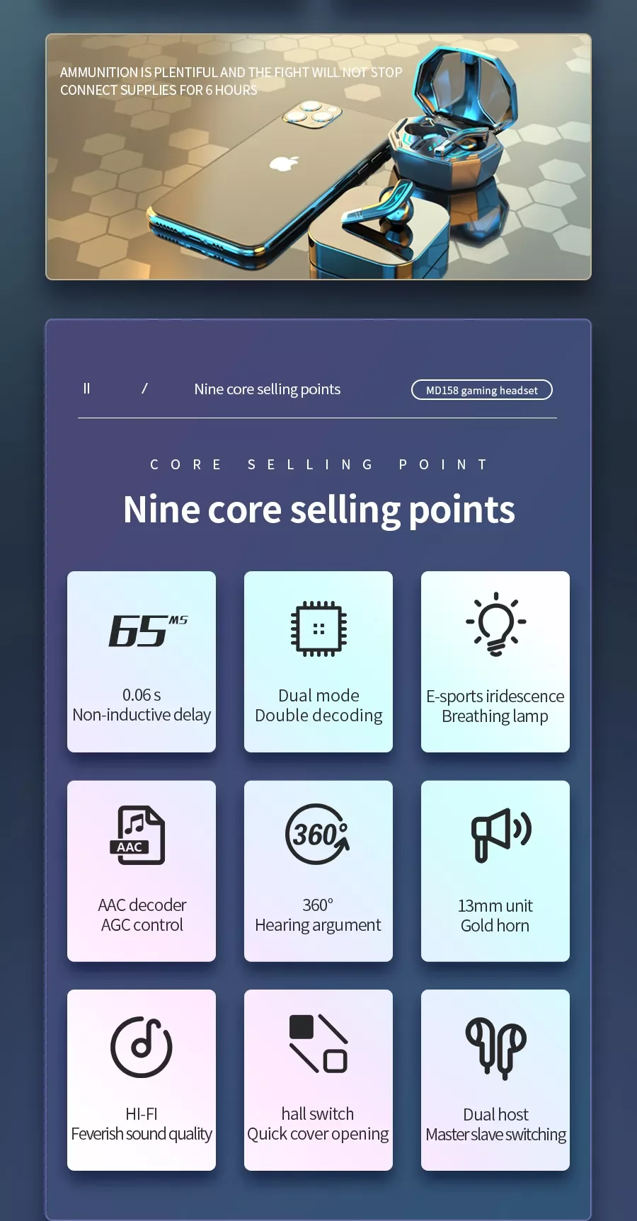 Bt 5.0 Tws Touch Control 3d Hifi Sound Headsets True Wireless Stereo Earphones MD158 Wireless Earbud