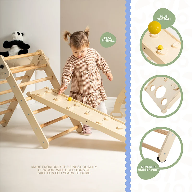 Xiair Wooden Montessori Pickler Triangle Arch Climbing Equipment Sets Foldable Piklers Climbing Triangle With Slide Ramp