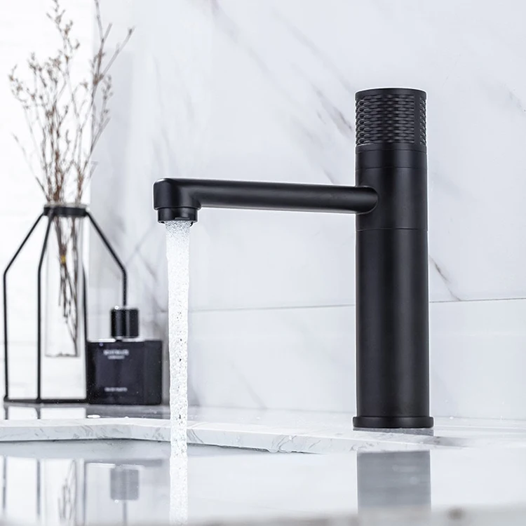 Black Red Push Button Rotation Single Hole Bathroom Hand Wash Basin Tap Faucet