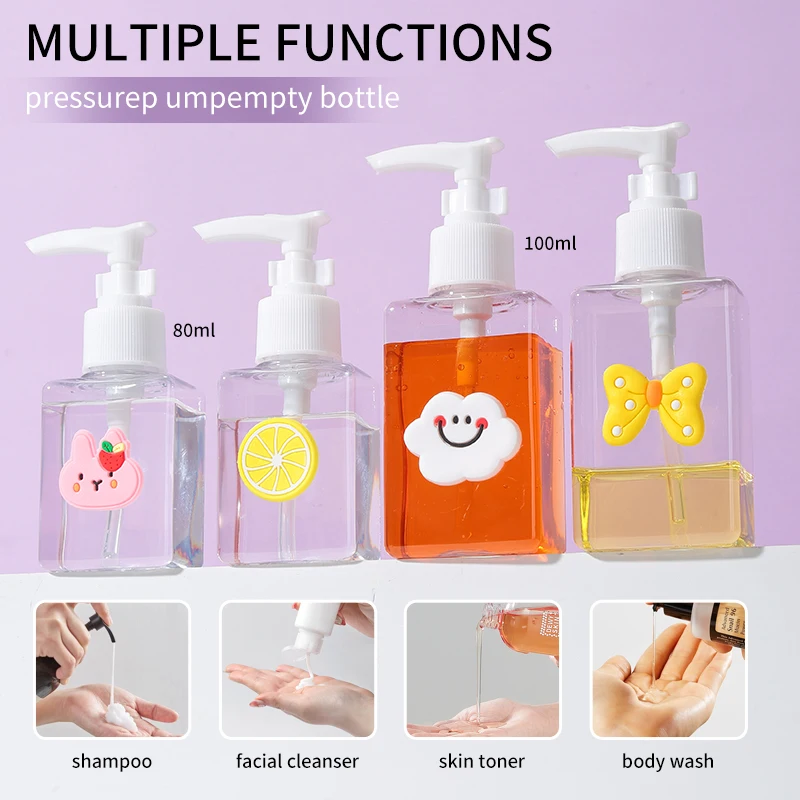 LMLTOP 80ml 100ml Empty Plastic Pump Bottle LM737 740 Carton Sticker Transparent Square Lotion Travel Liquid Dispenser Bottles
