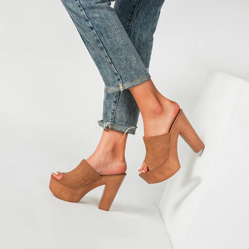 2024 New round toe one line women high heels sandals foam thick bottom platform ODM OEM slippers