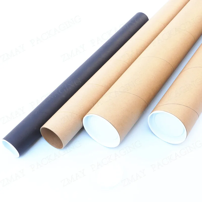Biodegradable kraft cardboard black shipping tubes with plastic caps mailing tube for poster