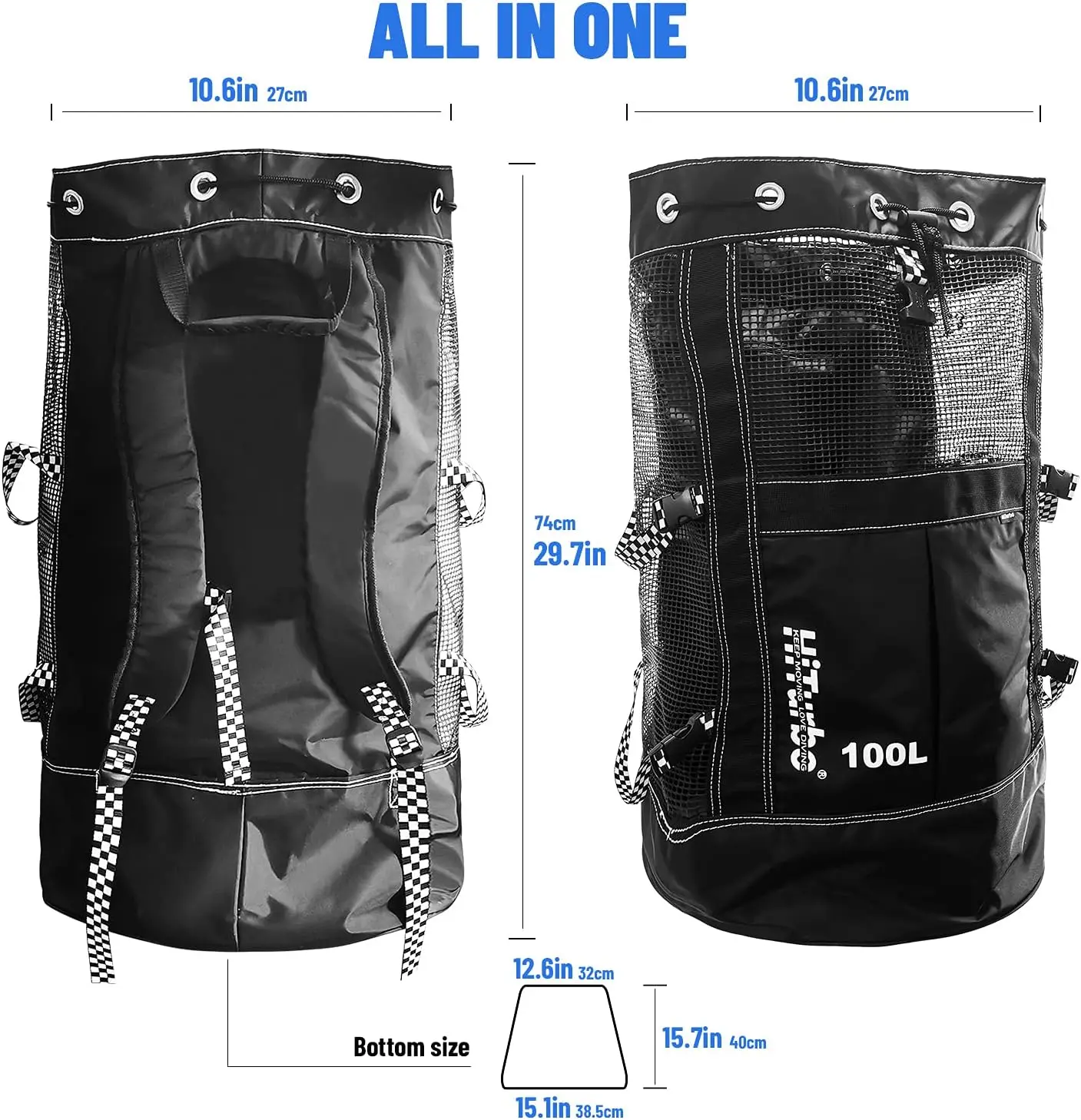 100L Large Capacity Mesh Diving Equipment Gear Bag Backpack Portable Storage Bag
