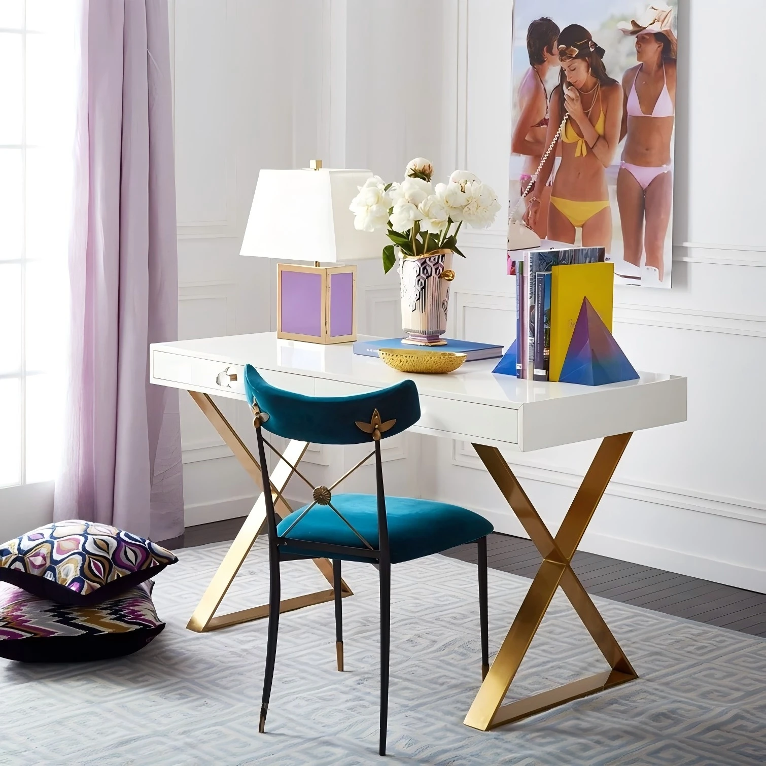 cheap price hot sale Jonathan Adler velvet dining chair modern design black and brass metal  frame elegant leisure chair
