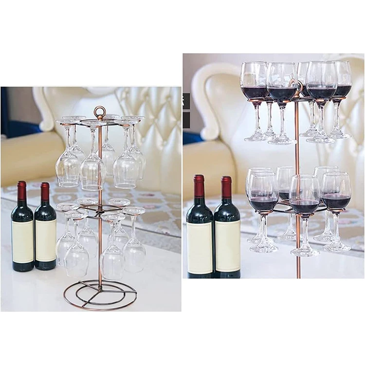 JH-Mech Tasting Carrier Kit Holds 4 Wine Glasses Modern Serving Stand Holder Carbon Steel Black Cocktail Tree Stand Display