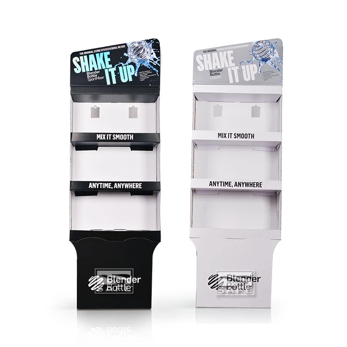 energy beverage corrugated floor display stand double sides 3 tiers cardboard shelf rack for retail gondola