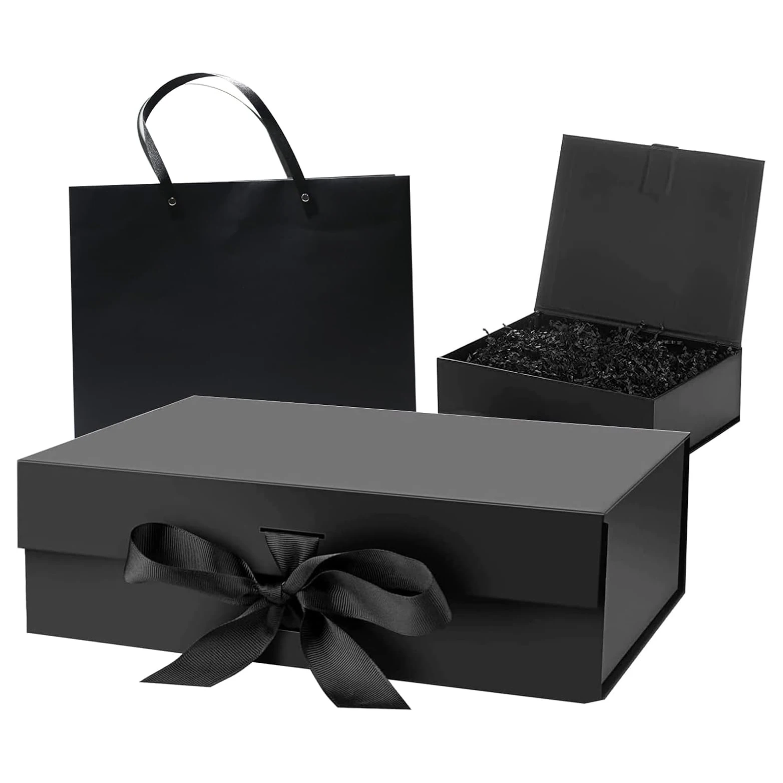 Wholesale sales Empty Packing Shopping box festival Black paper bag clothing magnetic folding Custom gift set box for present