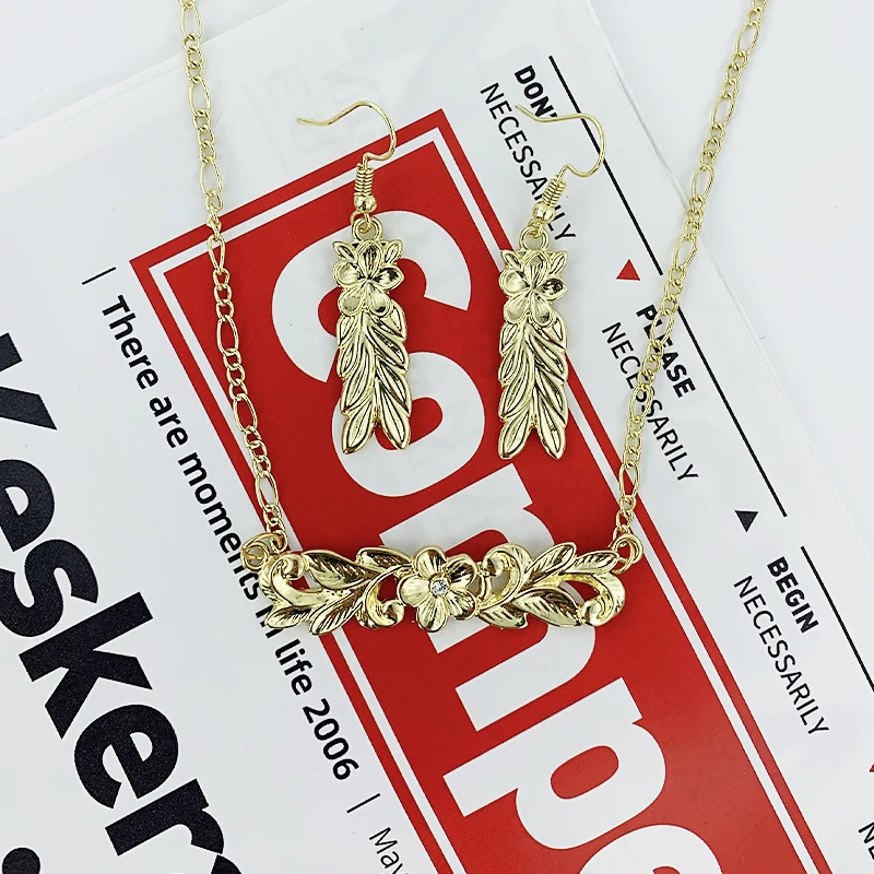 SHUIIN Плюмерия цветок бар ожерелье и серьги ювелирные изделия 14k позолоченные Гавайские оптом для женщин