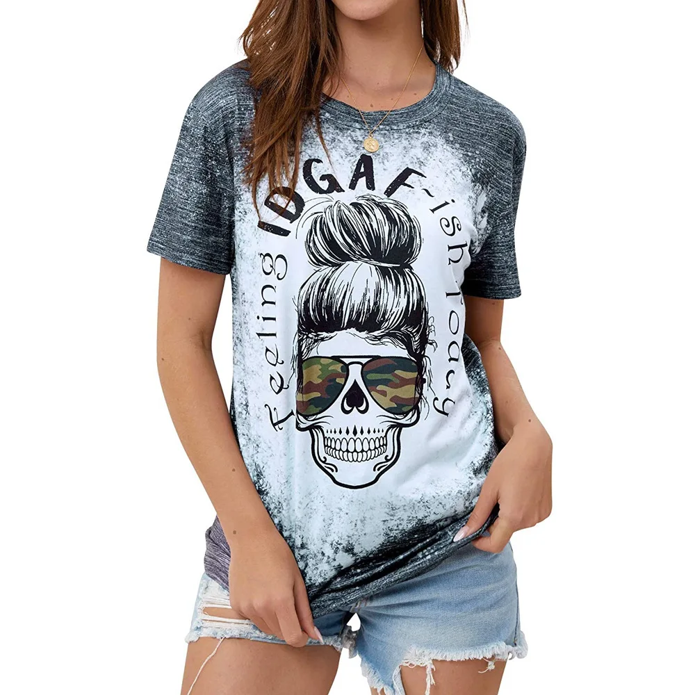 Fast Shipping Skull Y2K Style Graphic Sublimation Printing Similar Bleached Basic T-shirts For Women