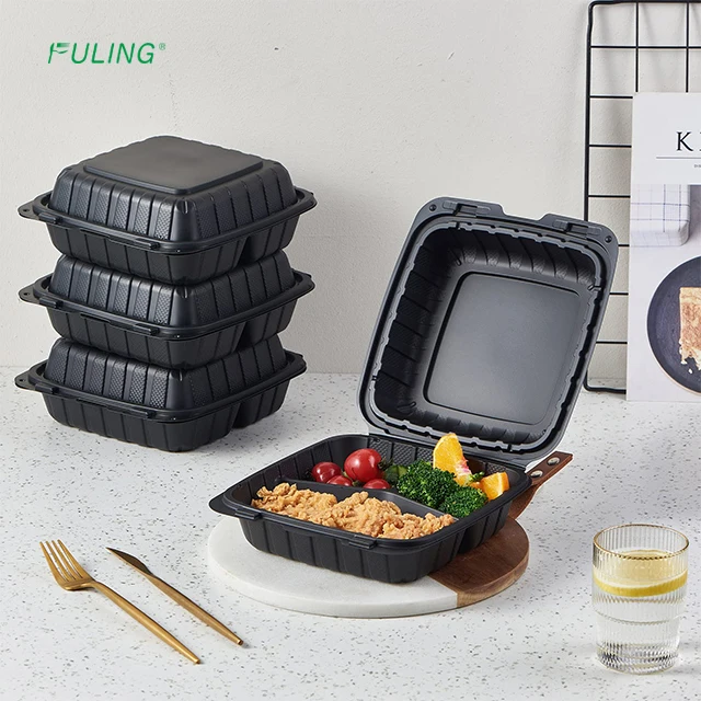 FULING 9*9*3inch 1 Compartment Food Box Clamshell Disposable Plastic Food Take Away package Food Container s for restaurant