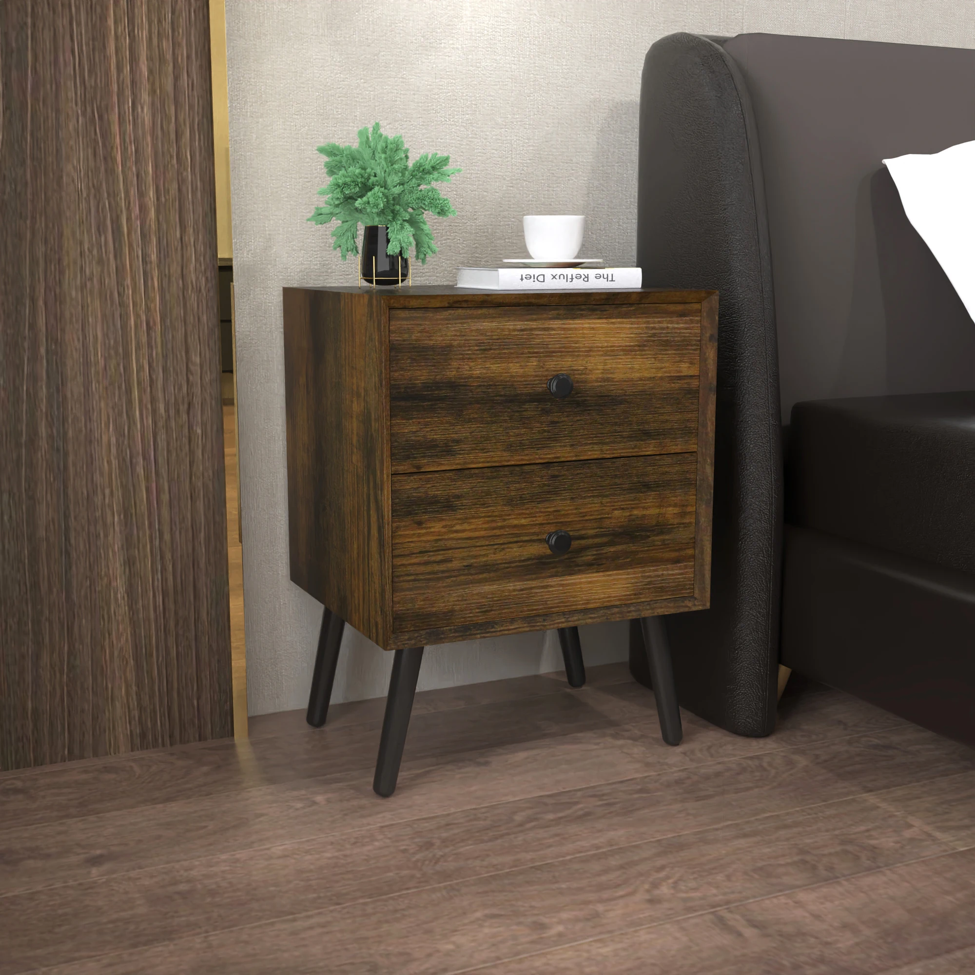 New commodity morden design minimalist style custom furniture wood black bedside table for bedroom