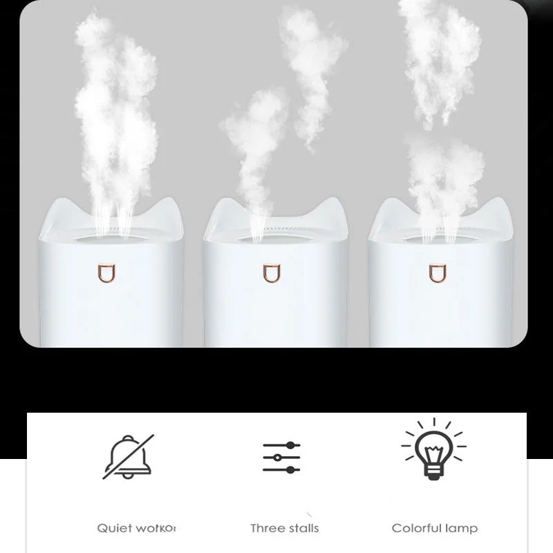 Home bedroom silent usb humidifier double spray cat humidifier 3L large capacity diffuser