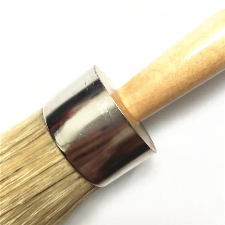 Yep Hot Sale Round Wooden Handle White Bristle Chalk Paint Brush For Wax Painting