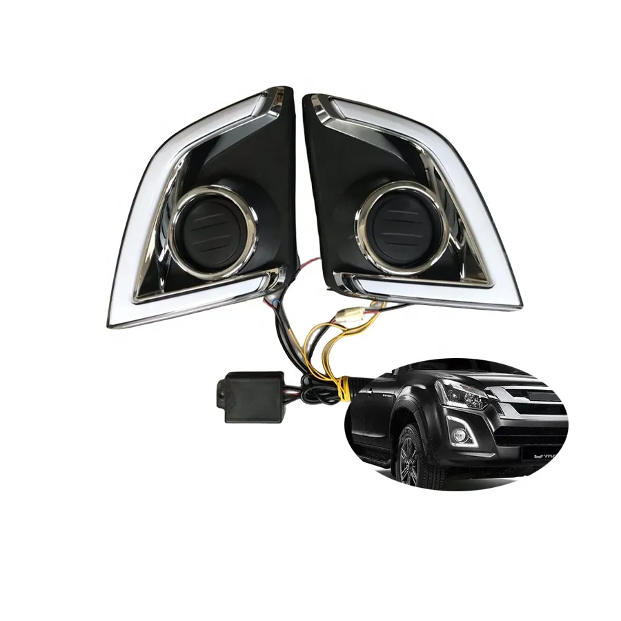 HW4x4 offroad Car LED DRL Day Running Light Fog Lamp Cover Yellow Turn Signal  For Dmax 2012-2017