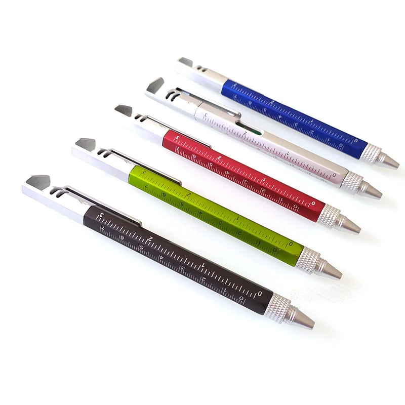 5 in 1 multifunction plastic tool pen with phone holder level screwdriver ruler ballpoint pen