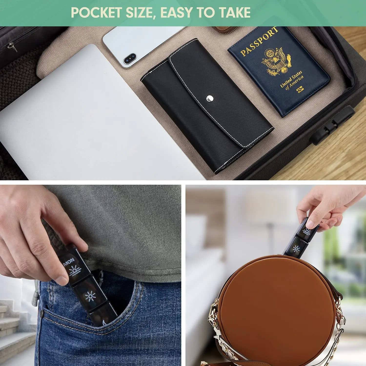 21 Case Travel Pill Organizer Small Portable 7 Days Pill Box With Leather Case Pill Storage Box