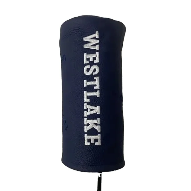 Embroidery Logo Golf Driver Head Cover Custom Factory Price American Samoa Barrel Shape Genuine Leather Waterproof 1PC/OPP Bag