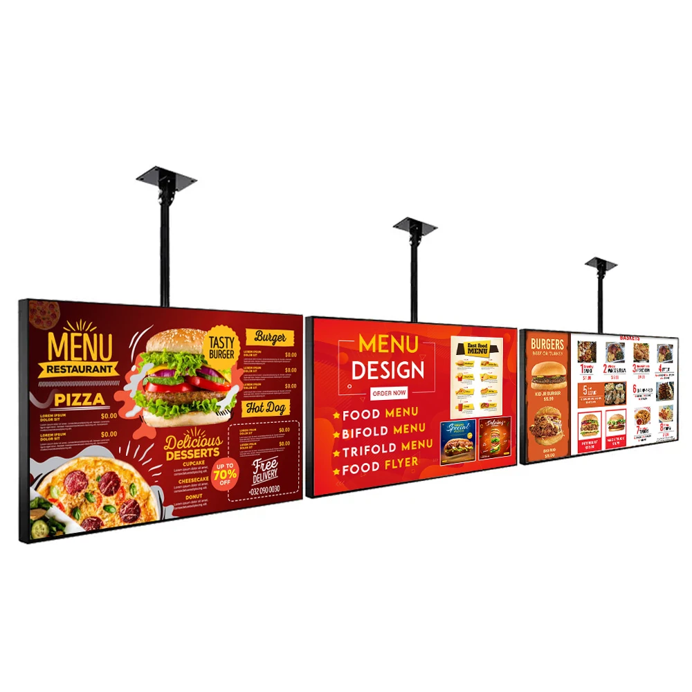 50 Inch Indoor Hanging Digital Signage Window Ceiling Advertise Display Digital Menu Board For Restaurant Fast Food Shop