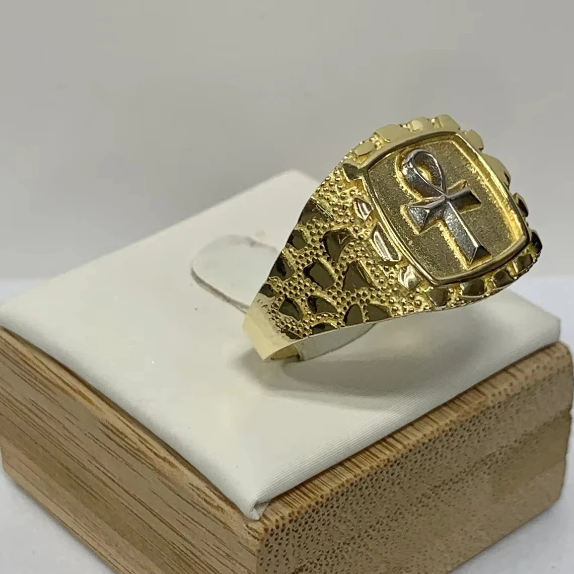 14K позолоченный анхский Египетский крест с петлей кольцо Anillo мужские ювелирные изделия самородок