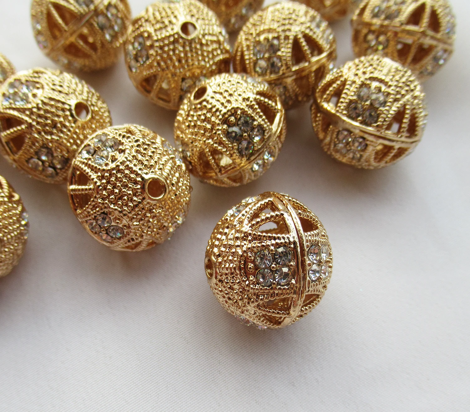 Rhinestone Filigree Beads in Rose Gold Color 19mm Hollow Brass Spacer Bead