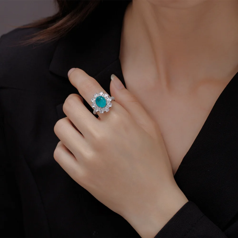 wholesale jewelry supplies 925 silver blue Paraiba gemstone ring ring white gold for 2023 summer