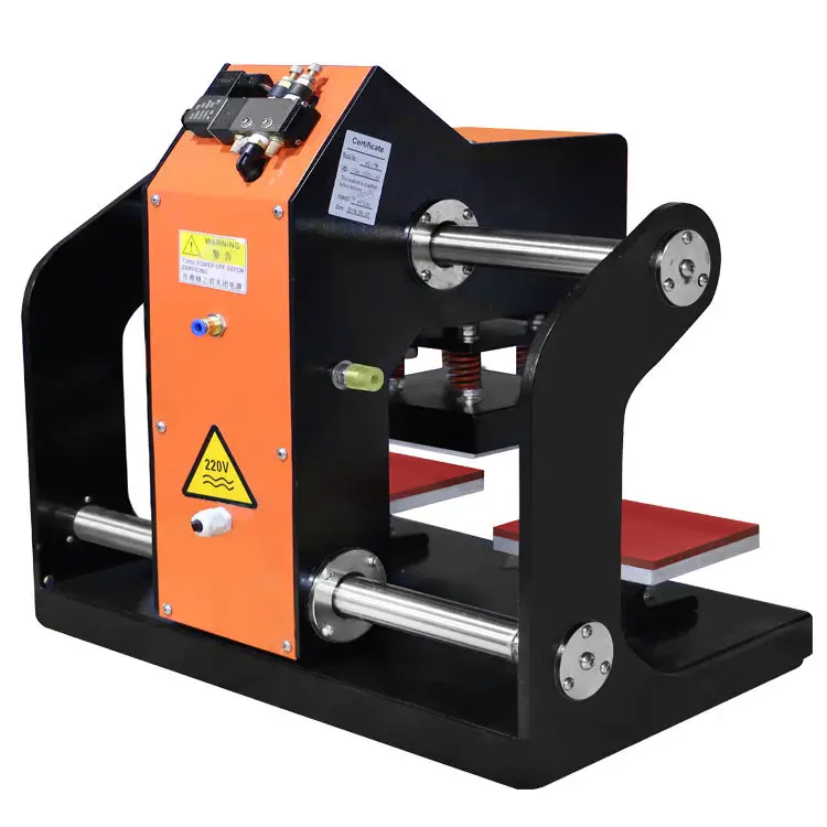 Air auto open dual double stacion 15cm logo saiz pneumatic digital heat transfer neck label tag hat heat press machine automatic