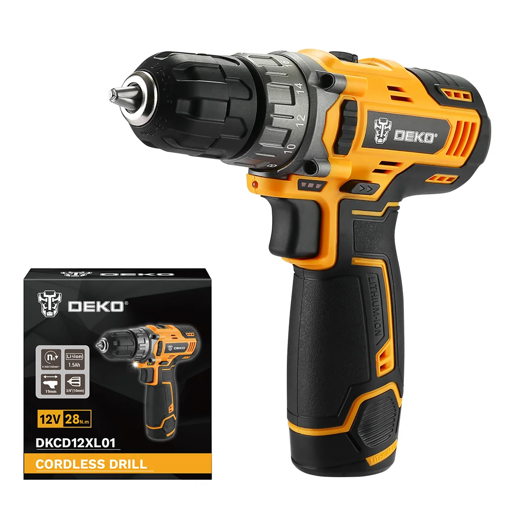 DEKO DKCD12ID01-H10  Impact Cordless Drill 12v Cordless Impact Drill Battery Cordless Power Drill 18+3 Torque Setting
