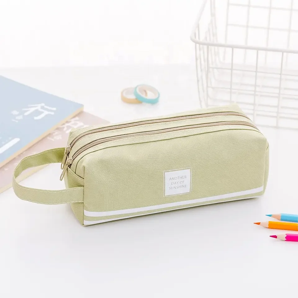 Double-Layer Pupil Pencil Case Large-Capacity Pencil Bag With Handle Oxford Clothes Design Zipper Pencil Pouch Case Bag