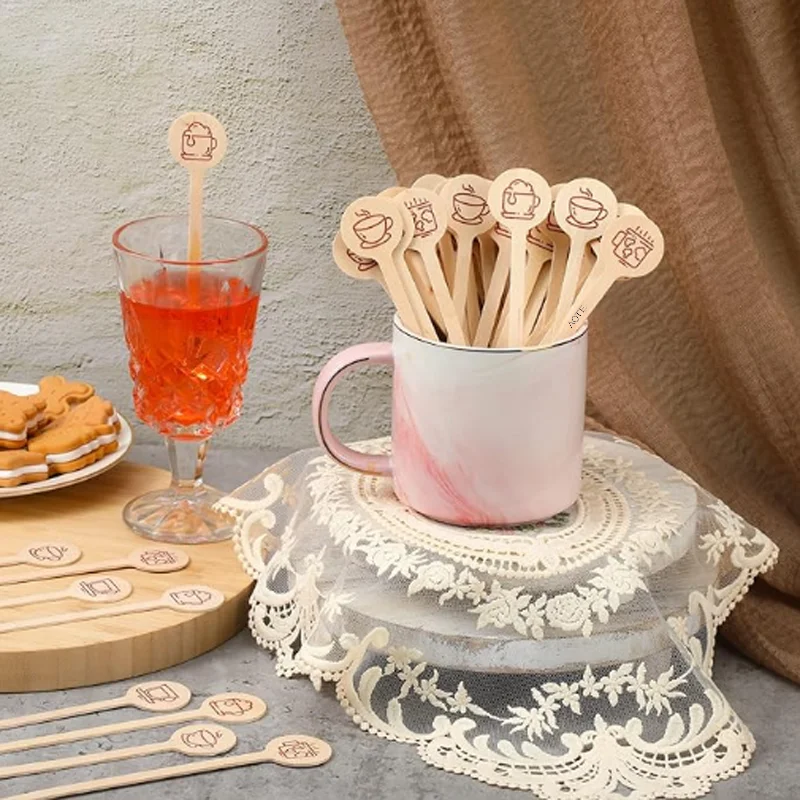 Customized Wood Paddle Shaped Swizzle Stick. Coffee Stirrers and Wooden Stir Sticks for Hot and Cold Drinks