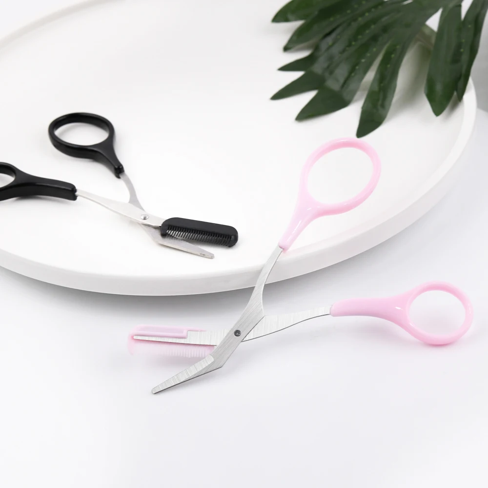 Wholesale Beauty Trim Eyebrow Hair Scissors Black Makeup Scissors With Comb