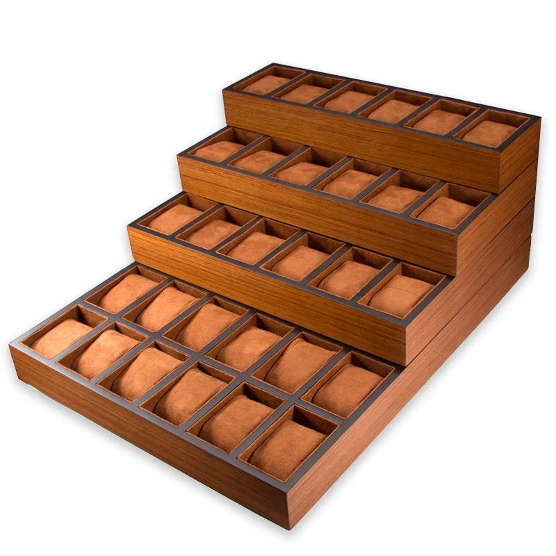 Wholesale 6 12 18 30 Slot Customize Luxury Watch Display Stand Wooden Jewelry Watch Tray Display