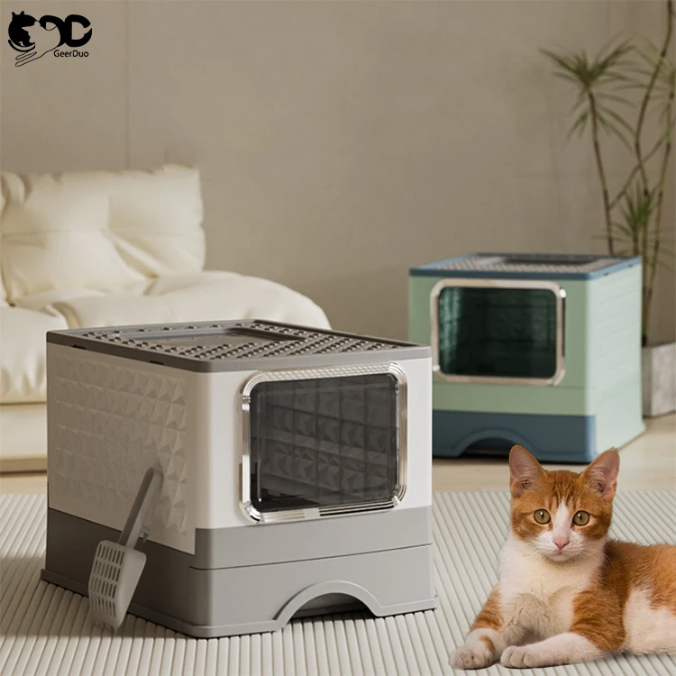 Geerduo Wholesale Large Collapsible Foldable Portable Pet Cat Toilet Litter Box For Cats with Scoop
