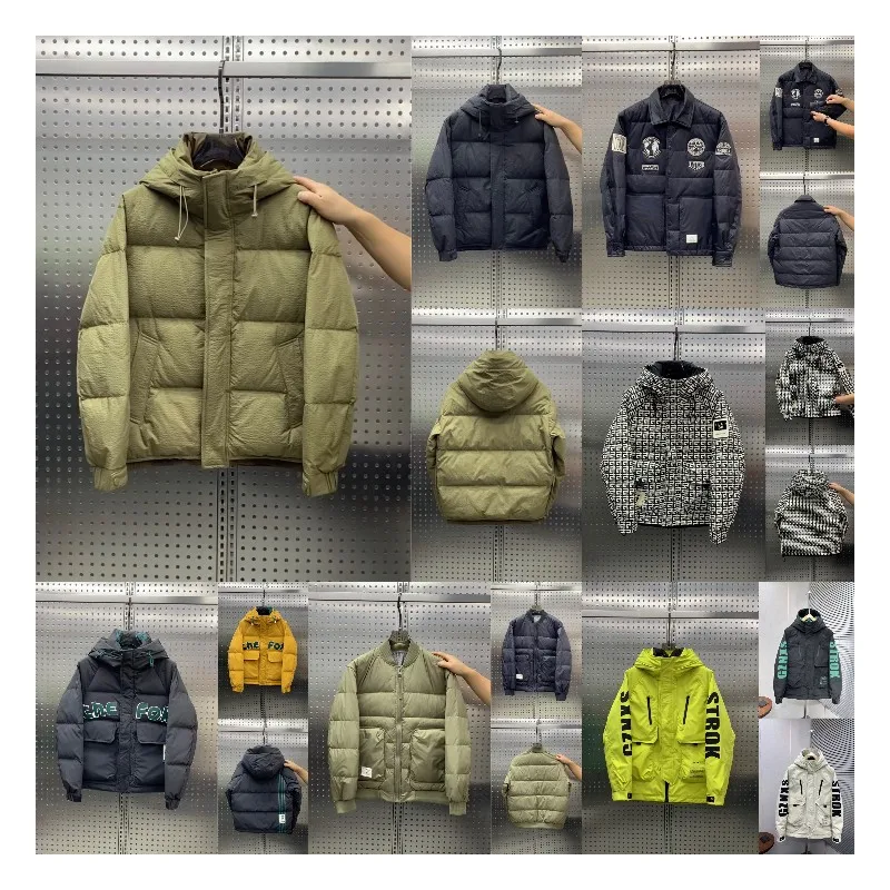 High quality face mask multi-pocket black lightweight custom logo bubble winter goose down coat puffer jacket for men