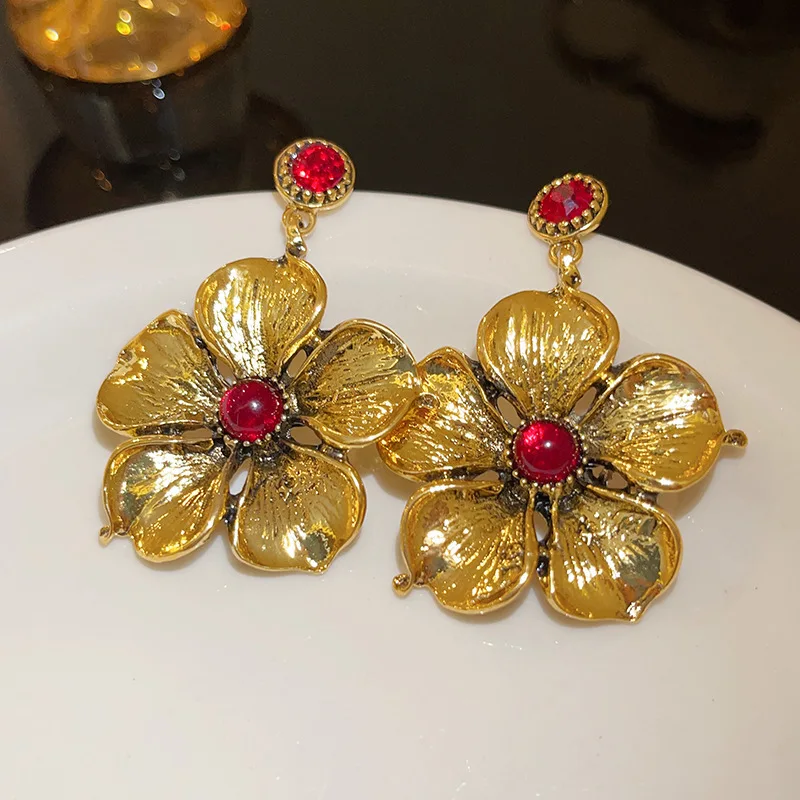 Dazgirl ladies fashion summer cute flower long drop heart vintage earrings 2024 luxury jewelry trend