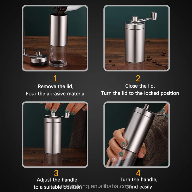 2022 Amazon Stainless Steel Hand Mills Portable Wood Marble Texture Ceramic Grinding Core Adjustable Manual Coffee Grinder