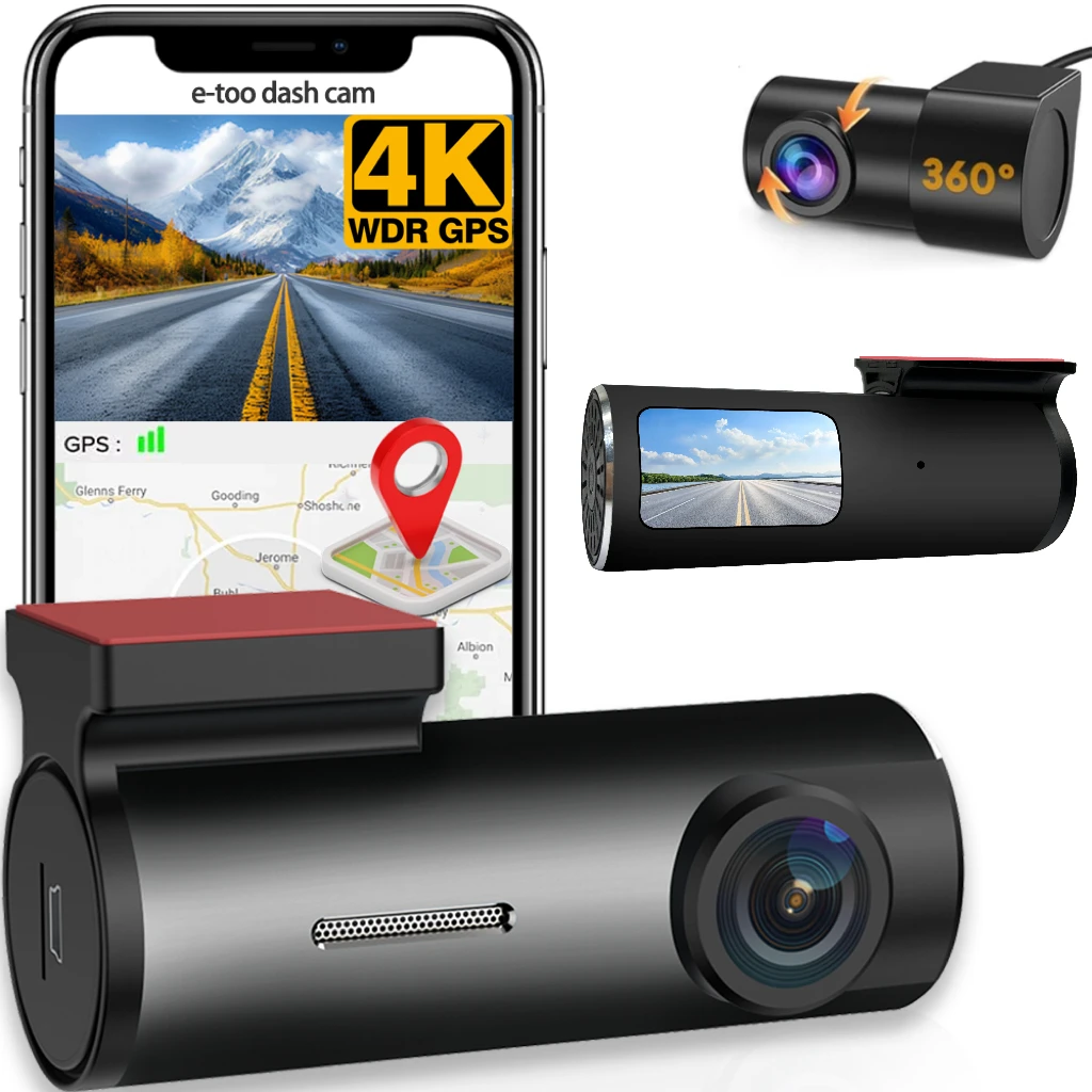 E-Too Dash Cam Parking Monitoring 4k Voiture Starvis Front 4K Rear 1k 2 Channels Dash Cam 4k GPS Night Vision Dual Car Camera